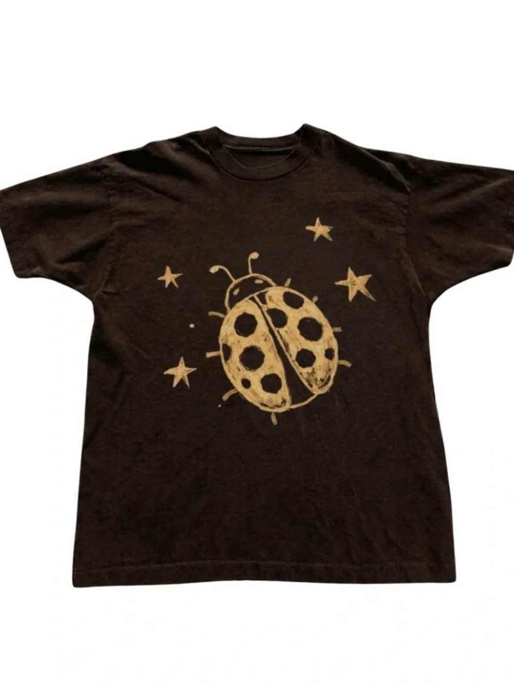 Brown Short Sleeve Tee with Gold Ladybug Graphic